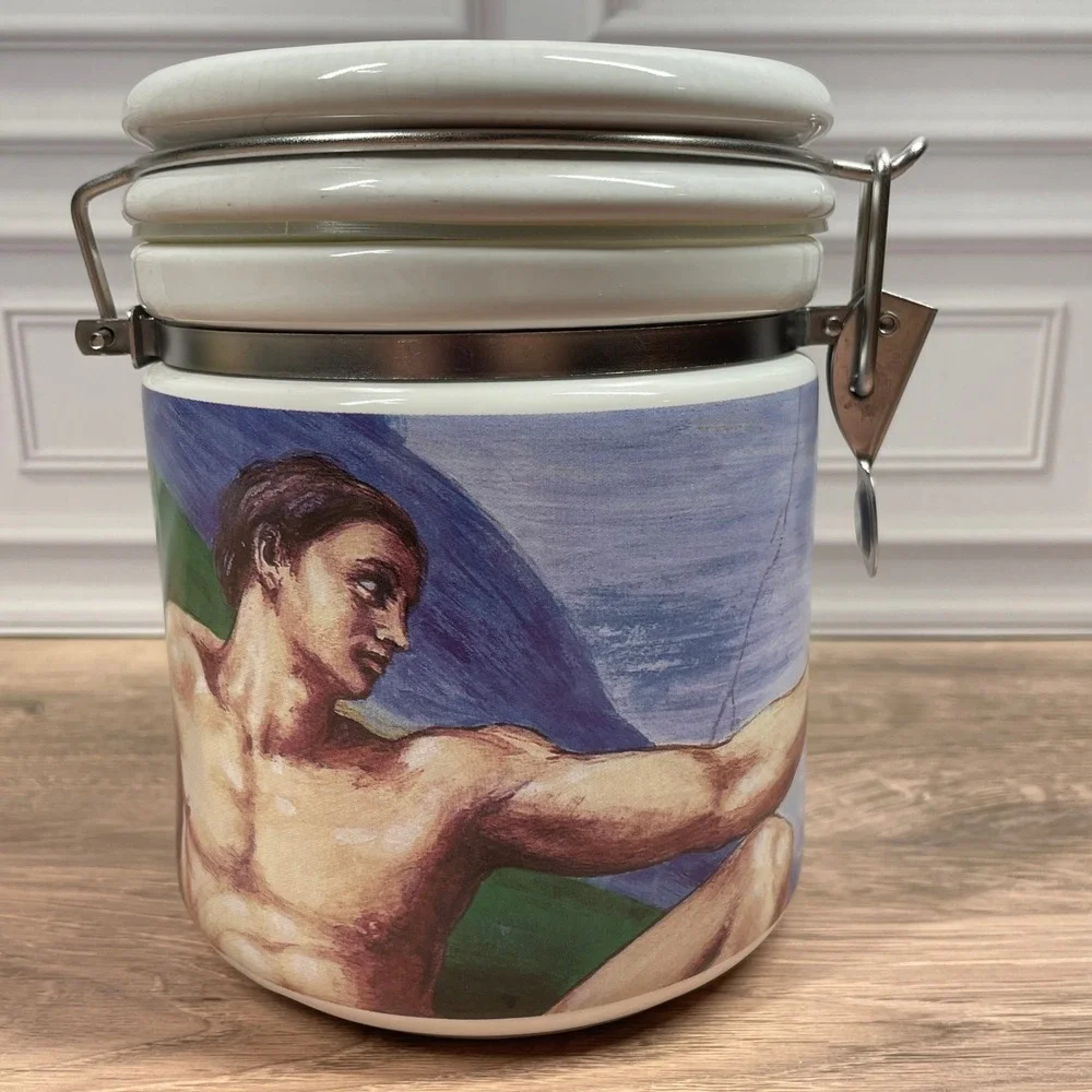 Master Renaissance Zengo Chaleur Ceramic Canister Michelangelo Creation of Adam